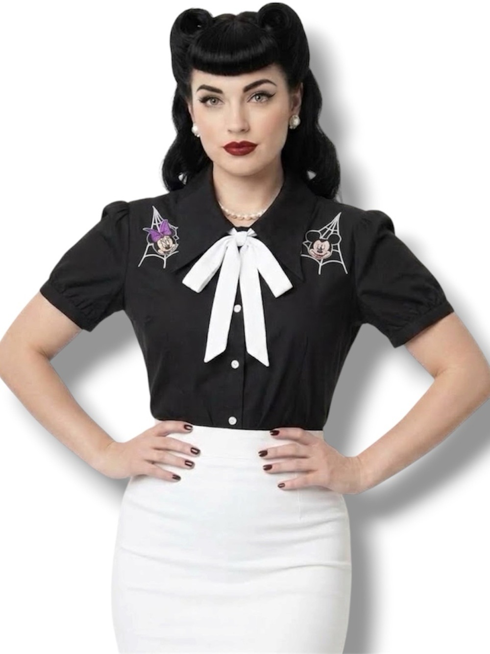 Disney Mickey & Minnie  BlackCollar Button-Up Shirt